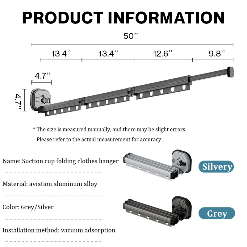 Foldable & Retractable Aluminum Alloy Clothes Drying Rack with Suction Cup