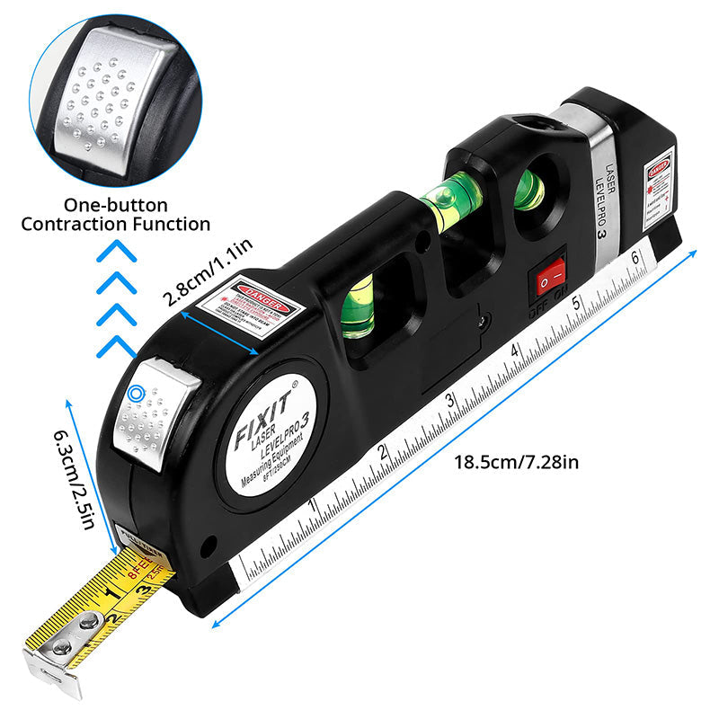 4 In 1 Multifunctional Laser Leveler Tool With 8ft/2.5m Standard Measure Tape Metric Rulers Metal Tripod