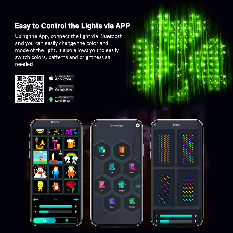 Smart LED RGB Music Sync APP Control Dynamic DIY Curtain Lights for Bedroom, Party, Christmas Decoration