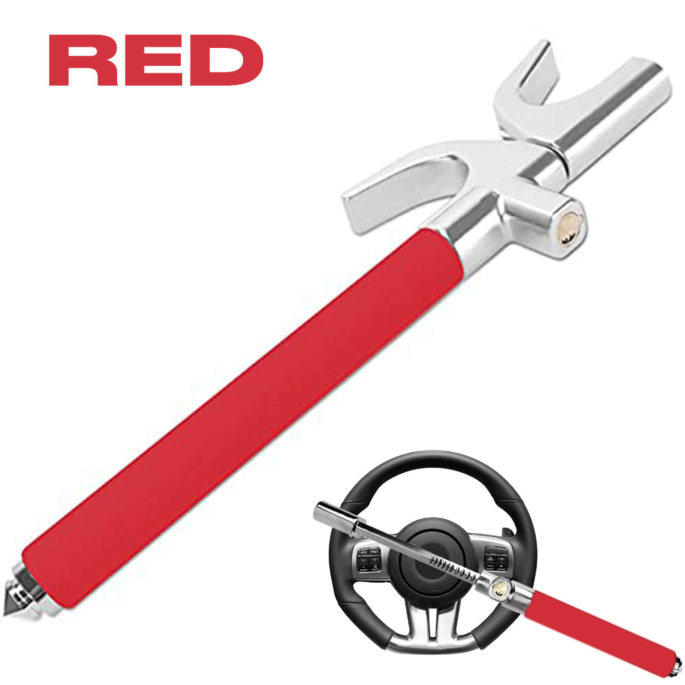 Universal Car Steering Wheel Retractable Anti-Theft Lock with Keys & Emergency Hammer