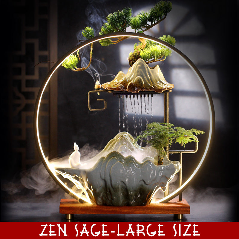 LED Mist Zen Incense Burner Wealth-promoting Feng Shui Circulating Water Fountain Ornaments