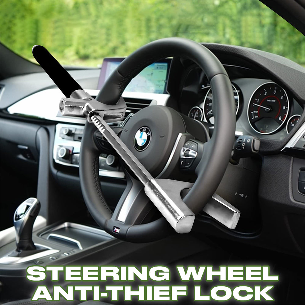 Universal Car Steering Wheel Retractable Anti-Theft Lock with Keys & Emergency Hammer