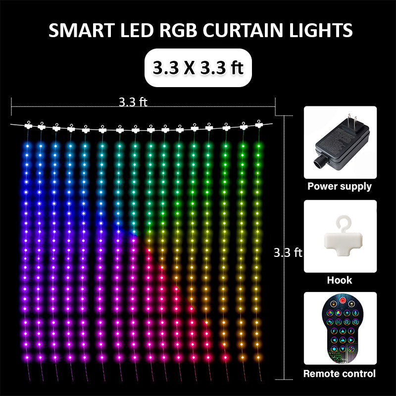 Smart LED RGB Music Sync APP Control Dynamic DIY Curtain Lights for Bedroom, Party, Christmas Decoration