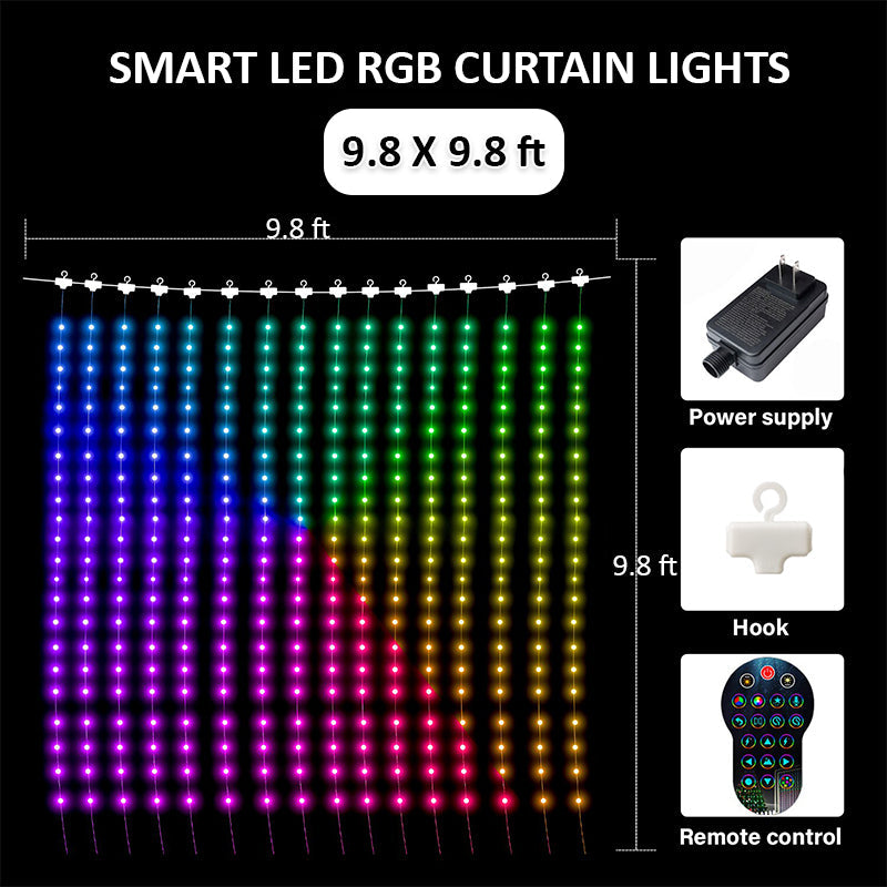 Smart LED RGB Music Sync APP Control Dynamic DIY Curtain Lights for Bedroom, Party, Christmas Decoration