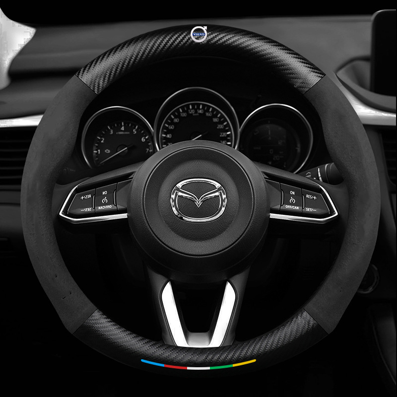 Anti Slip 3D Embossed Carbon Fiber Leather Car Steering Wheel Cover Universal Fit